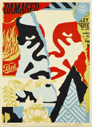 
	
		Shepard Fairey, 
		American b.1970-
		 
		Damaged Icon, 2018;
		 
		screenprint in...