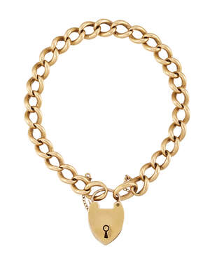 
	
		A late 19th century gold  bracelet, of curb-link design, to a padlock clasp, gross weight...