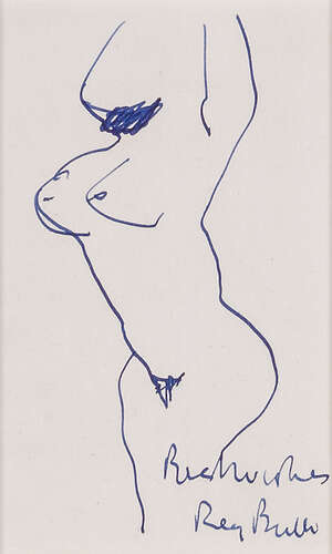 
	
		Reg Butler ARIBA, 
		British 1913-1981- 
		Nude; 
		pen and blue ink on paper, signed...