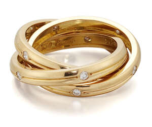 
	
		Cartier, an 18ct gold, diamond 'trinity' ring, by Cartier,  each grooved band set at...