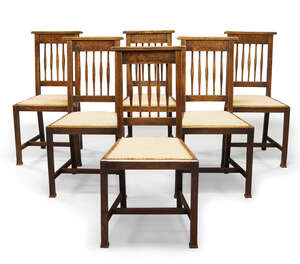 
	
		Arts & Crafts, a set of six oak dining chairs    
		Early 20th Century    
		With...