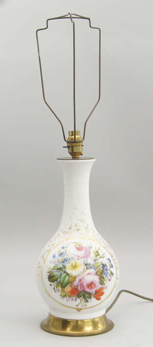 
	
		A Continental pottery lamp base, late 19th/early 20th century, with later fittings, the...
