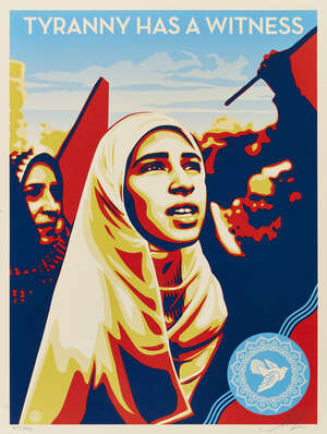 
	
		Shepard Fairey, 
		American b.1970- 
		 
		Tyranny Has A Witness, 2011; 
		 
		