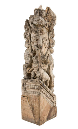 
	
		A Temple wood carving fragment with the Goddess Durga, Tamil Nada- Telegu area, South...