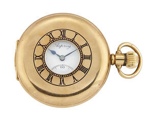 
	
		A 9ct gold demi hunter pocket watch, the white enamel dial with Roman numerals and...