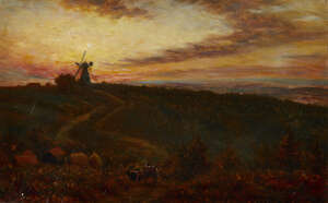
	
		Thomas Charles Farrer, 
		British 1839-1891- 
		 
		Sunset on the Surrey Hills;...
