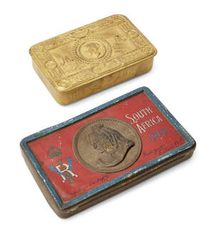 
	
		A Queen Victoria South Africa Boer War chocolate tin gift box, 1900, with stamped...