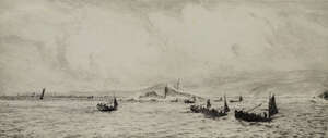 
	
		William Lionel Wyllie RA RBA RE RI NEAC, 
		British 1851-1931- 
		 
		'Shipping before...