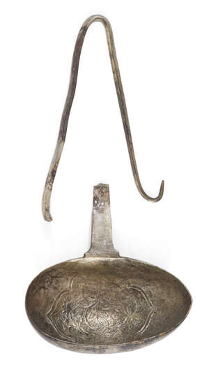 An Ilkhanid or Goldon Horde engraved parcel gilt silver spoon, Central Asia or North Iran, 14th...