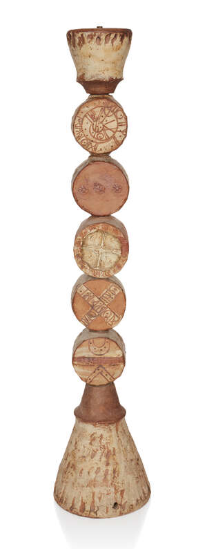 
	
		Bernard Rooke (b.1938), 
		 
		Studio pottery Totem floor lamp, circa 1960s/70s, 
		