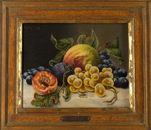 Katalin N&eacute;methy,&nbsp;British/Hungarian, b. 1951-&nbsp;
Still life with fruit on a ledge;&nbsp;
oil on panel,...