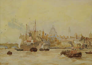 
	
		Attributed to William Cheesman, British act. 1841-1910- River Thames/St Paul's Cathedral;...