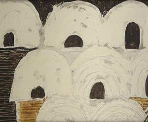 
	
		Grethe Hutt-Schonken, 
		South African 1916-2014- 
		 
		Village scene; 
		 
		