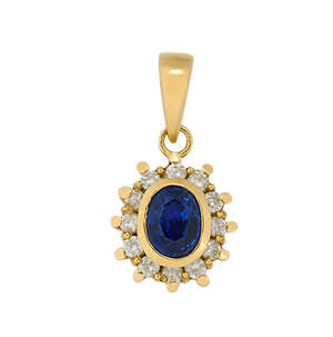 
	
		A sapphire and diamond pendant, the oval mixed-cut sapphire in collet mount with claw-set...