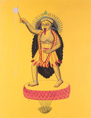 
	
		A Kalighat painting of Kali, Bengal, East India, late 19th-early 20th century, opaque...