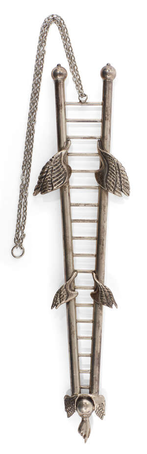 
	
		A modern Israeli novelty Torah pointer, yad, stamped 925, in the form of a ladder applied...
