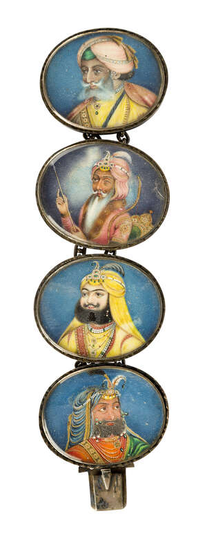 
	
		A Company School silver and ivory bracelet with portraits of rulers, India, circa 1860,...