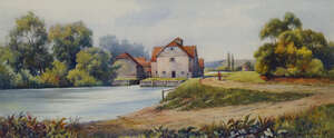 
	
		Claude Hamilton Rowbotham, British 1864-1949- Mill house on the banks of the river near...