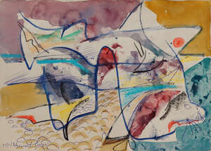 Derrick Latimer Sayer, 
		British 1917-1982- 
		Untitled abstract, 1988;
		mixed media and watercolour on paper, signed and dated in blue pen, 21x29.5cm: to