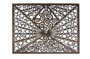 
	
		A French Art Deco wrought-iron radiator grill
		c.1925
		Openwork decoration of circles...