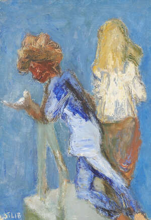 
	
		RETURN Polish/British 1890-1966 - 
		 
		Two figures in blue background; 
		 
		oil on...