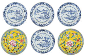 
	
		Six Chinese porcelain plates, 18th and early 20th century, comprising four export plates...