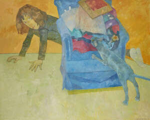 
	
		Leonard Rosoman OBE RA, 
		British 1913-2012- 
		 
		Roxane Hiding from the Cat, 1991...