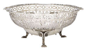 
	
		A George V pierced silver bonbon dish, Sheffield, c.1912, Walker and Hall, raised on...
