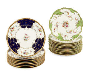 
	
		A collection of Coalport floral pattern plates, late 19th Century, to include twelve...