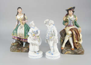 
	
		A pair of Continental porcelain figures of a Spanish man and his companion, probably...