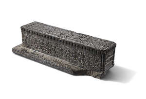 
	
		An important Timurid grey schist cenotaph, Central Asia, 14th-15th century, the black...