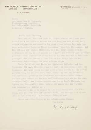 
	
		Heisenberger (Werner, 1901-76, physicist) Tls of reminisces , 22 lines, to Prof....