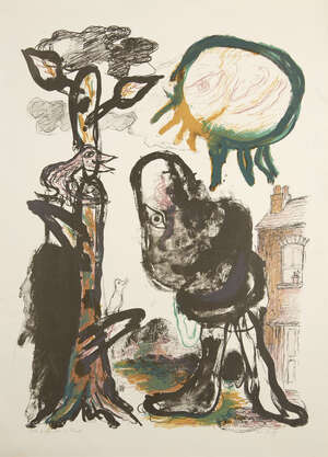 
	
		Ken Kiff RA, 
		British 1935-2001-
		 
		Man in Street, 1991;
		 
		lithograph in...