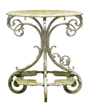 
	
		A Coalbrookdale style cast iron and white painted garden plant stand, late 19th/early...
