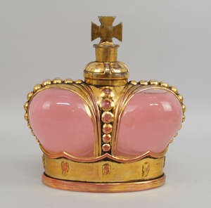 
	
		A 'Prince Matchabelli' moulded glass display scent bottle, modeled as a crown, 21cm...