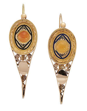
	
		A pair of 18th century Poissarde earrings, each designed in the form of a teardrop, the...