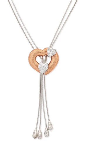 A diamond set heart necklace, the openwork wire-wrapped heart pendant with applied pav&eacute; diamond...