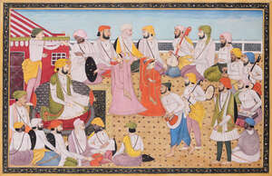 
	
		A Sikh painting of a Nautch and musical performance being watched by various Sikh...