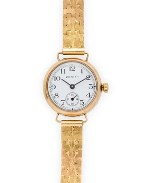 Zenith. A 9ct gold manual wind bracelet watch with 3 colour 14ct gold bracelet Case number 27043, London hallmark for 1973 and London import mark for 1974 for 