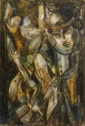 
	
		Eastern European School, mid-late 20th century- Two figures; gouache, charcoal and...
