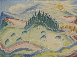 
	
		Millie Frood, 
		Scottish 19001988 - 
		 
		Sheep near Biggar, 1957; 
		 
		oil on...