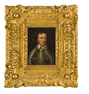 After Samuel Cooper, 
		British 1609-1672- 
		 
		Portrait of Oliver Cromwell; 
		 
		oil on copper panel, 17.3x12.8cm 
		 
		Note: For the original 