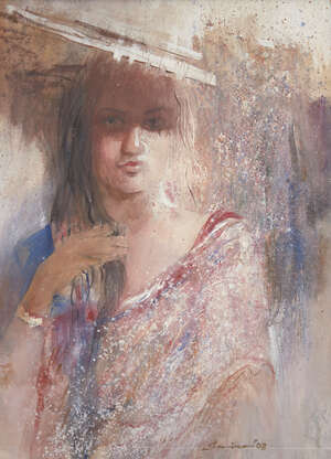 
	
		Samiran Chowdhury, Indian, (b. 1963), Untitled, Girl, acrylic on paper, glazed and...