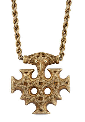 
	
		A late 19th century silver gilt Viking Revival pectoral cross pendant necklace by Paul...