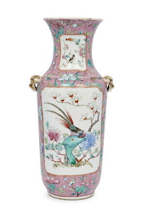 
	
		A Chinese porcelain vase, 19th century, painted in famille rose enamels to four panels on...