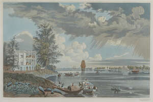 
	
		Robert Havell Jnr, 
		British 1793-1878- 
		A View of the Botanic Garden House and...
