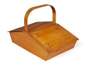 
	
		A satinwood portable inlaid needlework box, 19th century, the large loop handle leading...