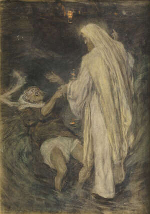 
	
		William Hatherell ROI, 
		British 1855-1928- 
		 
		Wherefore Didst Thou Doubt;...