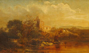 
	
		Manner of Paul Brill, early 20th century- Church by the banks of a river, & Alpine...