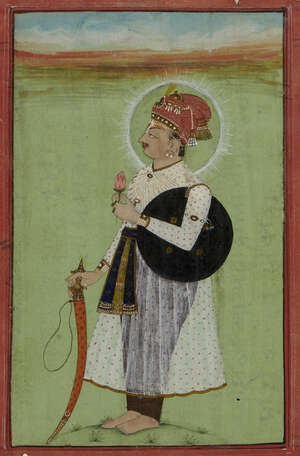 
	
		Portrait of a ruler, India, late 18th century, opaque pigments on paper heightened with...